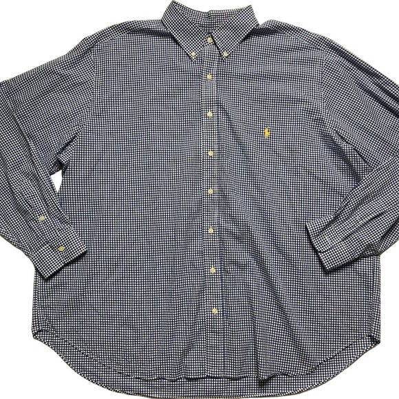 Polo Ralph Lauren Shirt Mens Classic Fit Blue White Checker Long Button Size 2XB - Picture 1 of 6